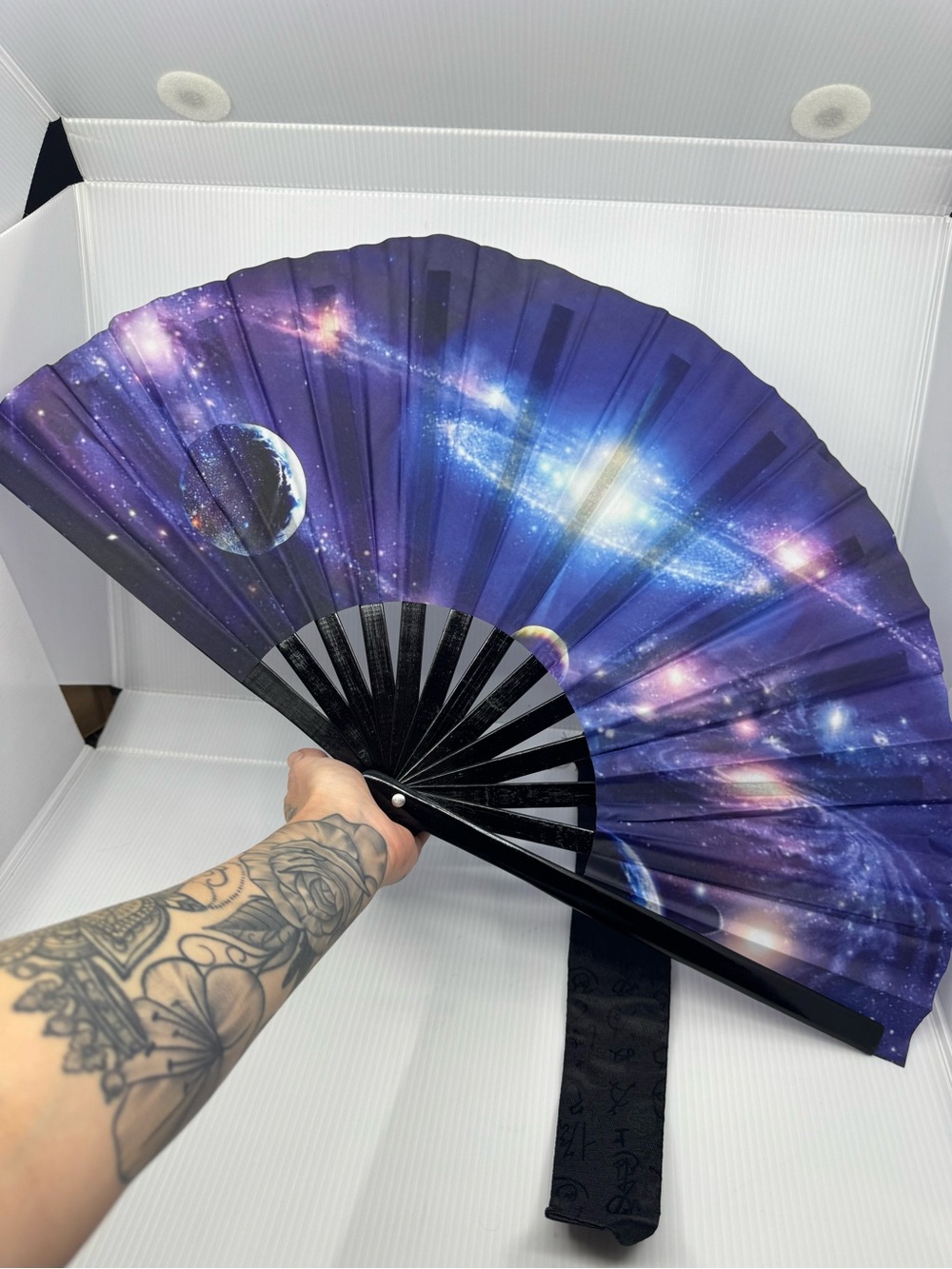 Galaxy Print Folding Hand Fan - Purple Space Design